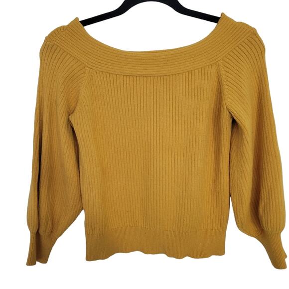 Anthropologie Moth Sweater Sz Small S Off-Shoulder Yellow Ribbed balloon sleeve - Picture 9 of 10
